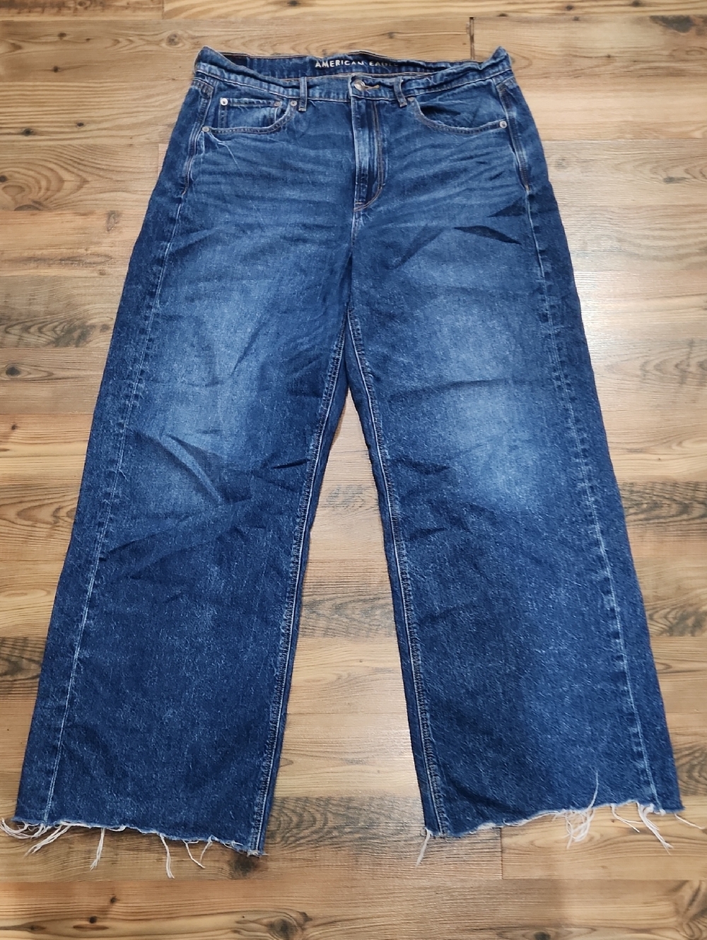 American Eagle Outfitters Indigo Wide-Leg Frayed Hem Jeans